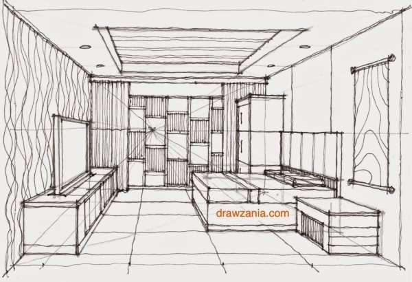 Угловая перспектива интерьера Начертательная геометрия