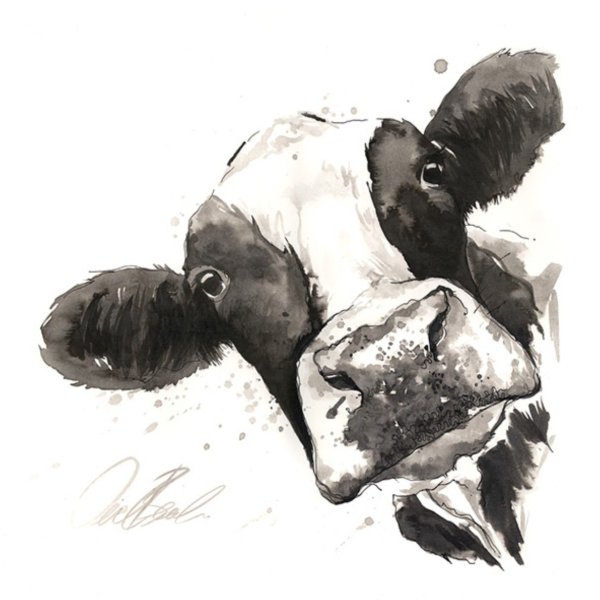 Корова акварелью