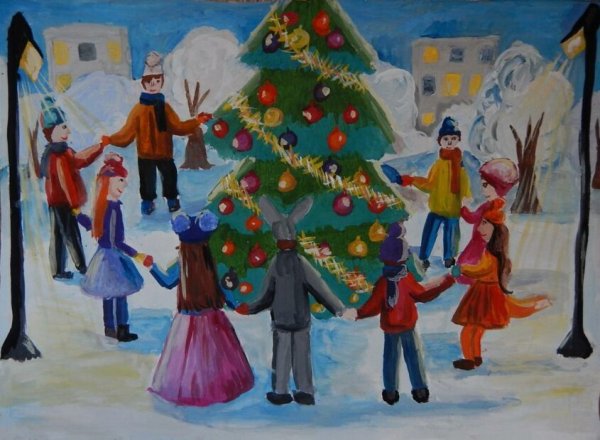 Рисование для детей праздник новый год