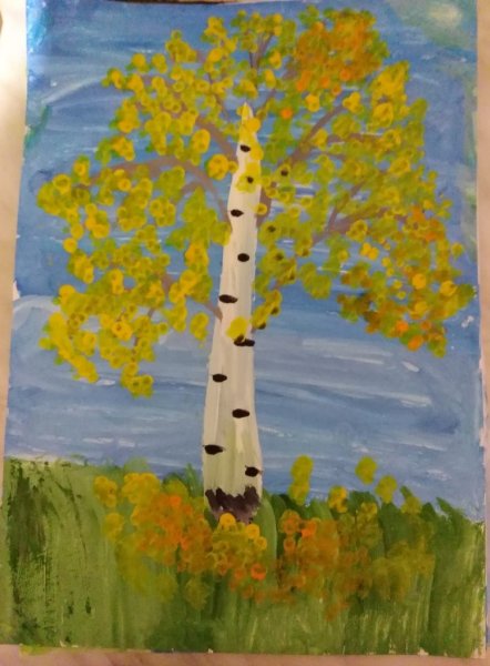 Рисование осенней березы