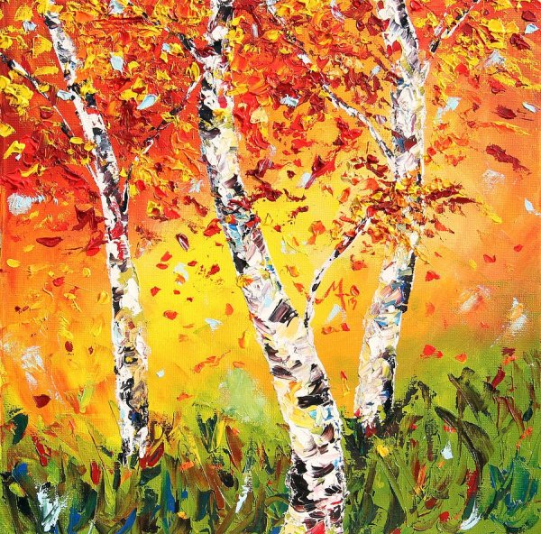 Осенние березы живопись