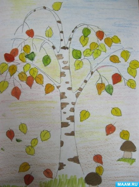 Береза осенью рисунок