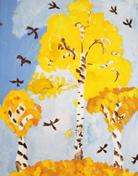 Рисование березы осенью