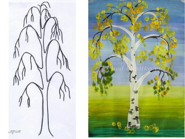Рисование березы для детей