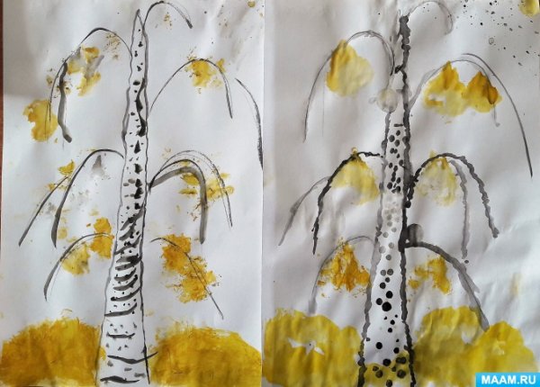 Набросок пейзажа с берёзами