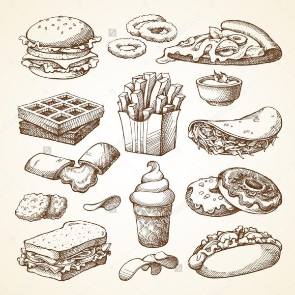 Фаст фуд скетч вектор
