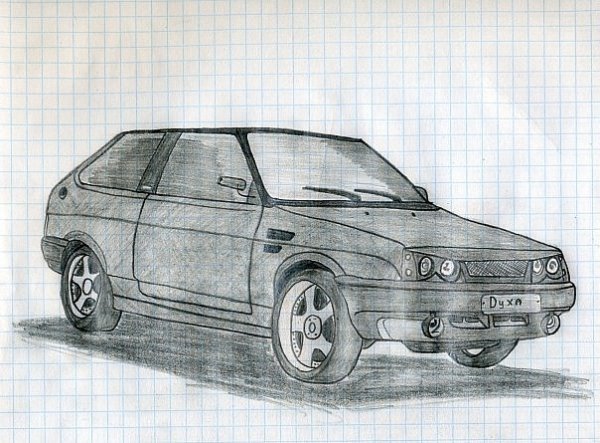 Девятка спереди карандашом