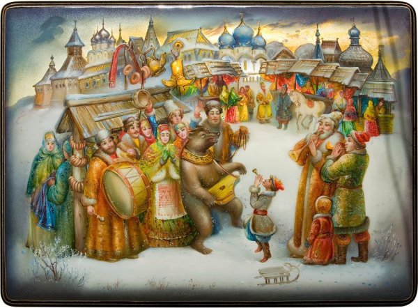 Лаковая миниатюра Федоскино Масленица