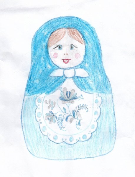 Матрешка с гжельской росписью для детей