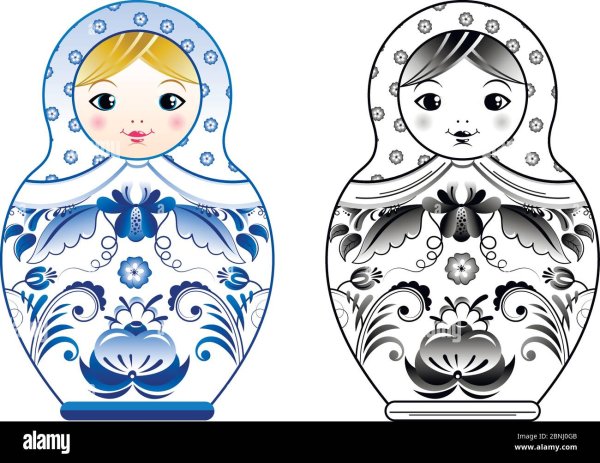 Матрешка Гжельская роспись