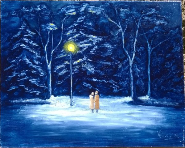 Зимняя Лунная ночь картина Янова Виктора