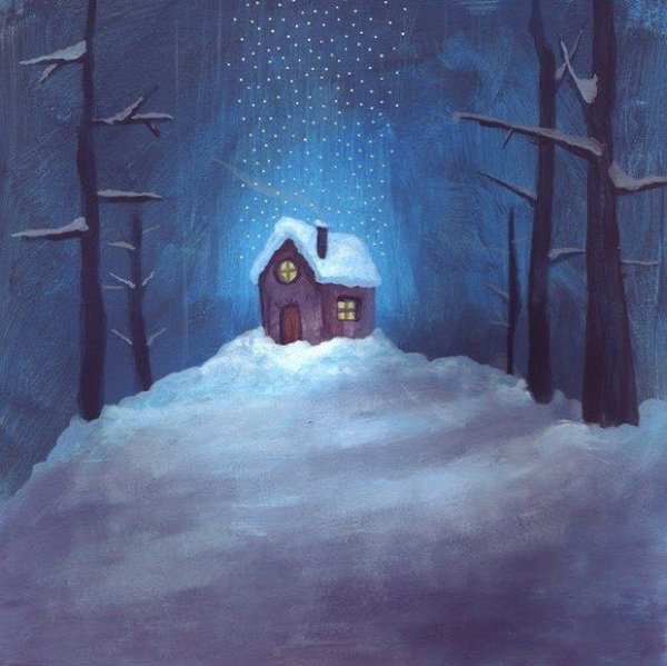 Зимний домик в лесу арт