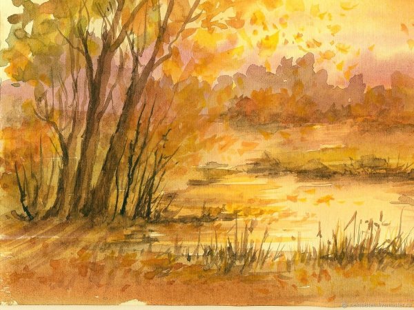 Осенний пейзаж акварелью Татьяна Берг