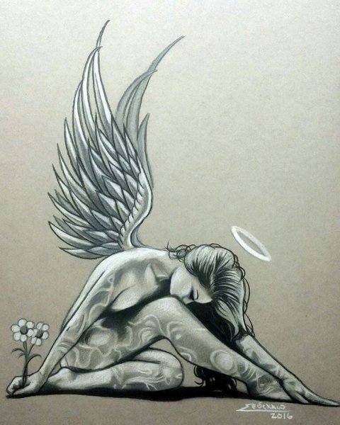 Тату девушка с крыльями