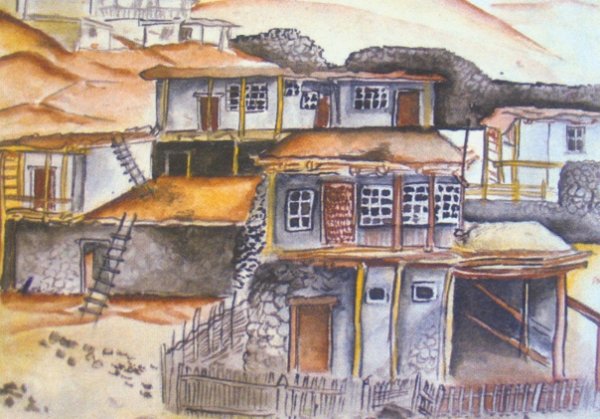 Горное село рисунок