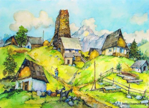 Горный аул рисунок