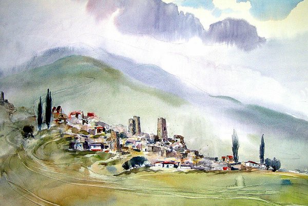 Рисунок горного села