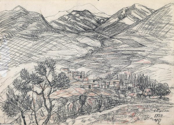 Горный аул Кавказа картина