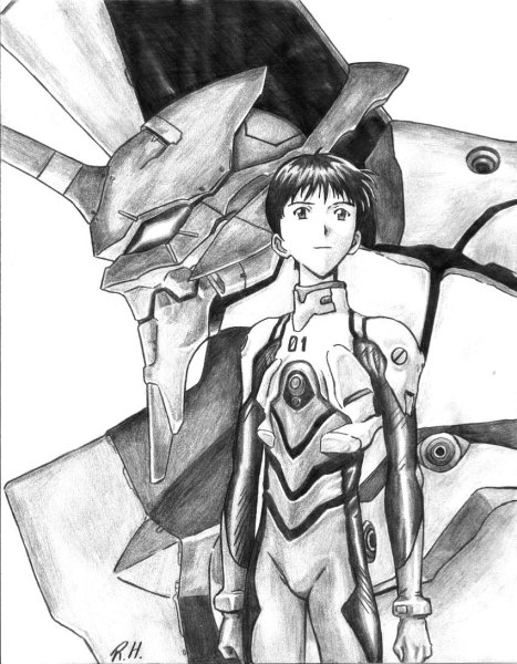 Синдзи Икари черно белый