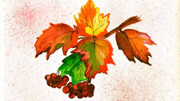Ветка осенних листьев акварелью
