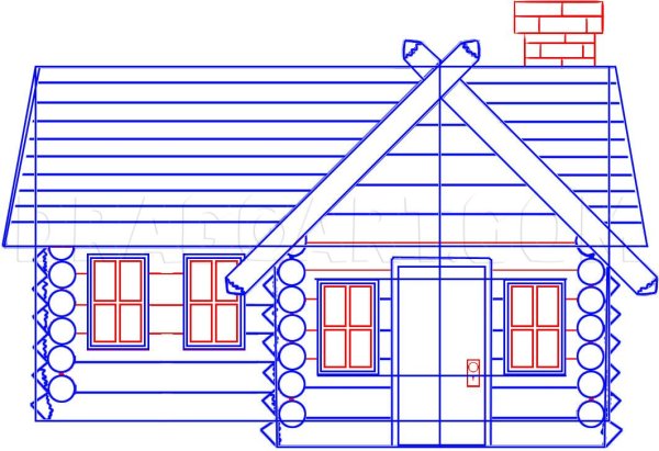 Бревенчатый дом рисунок