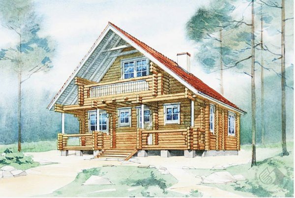 Деревянная изба с мансардой