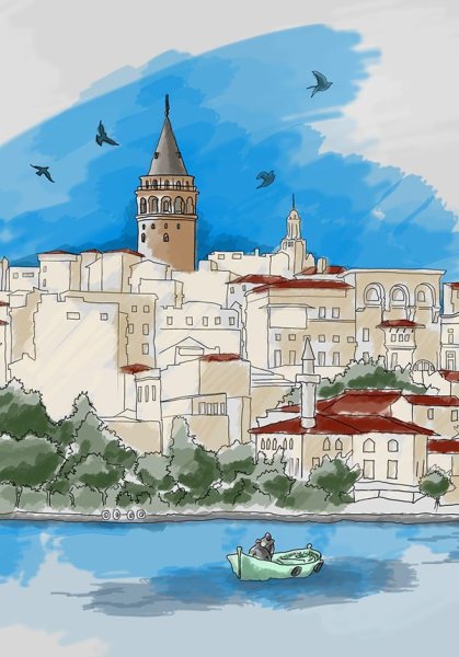 Стамбул скетч акварелью