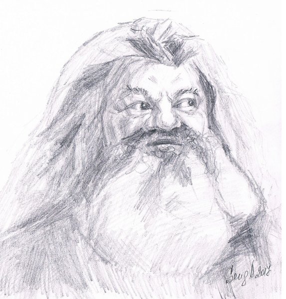 Хагрид черно белый портрет