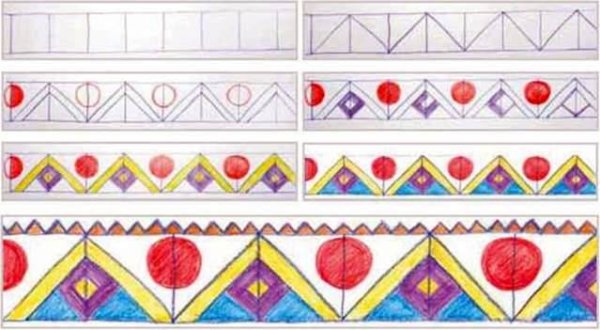 Орнаменты для рисования геометрические в полосе