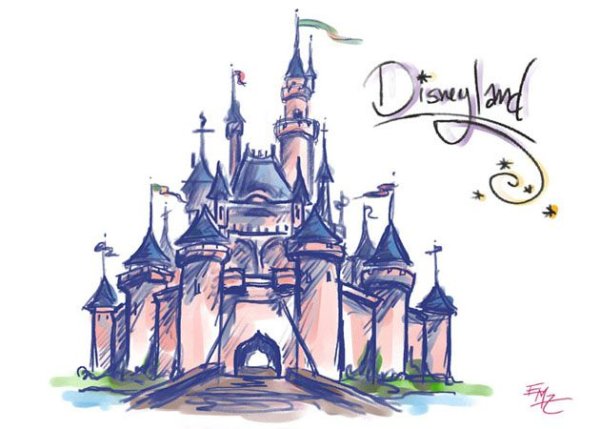 Диснейленд Париж акварель