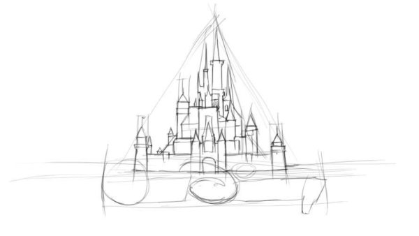 Замок Уолт Дисней карандашом