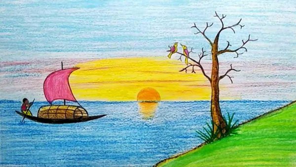 Эскиз композиции пейзажа с водным простором