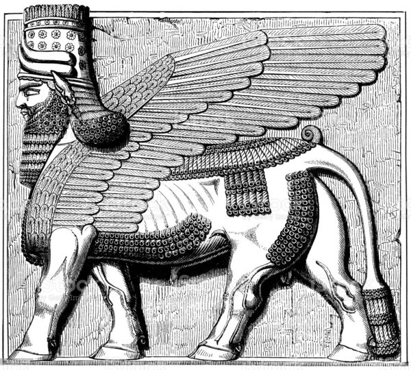 Ассирийский крылатый бык вектор