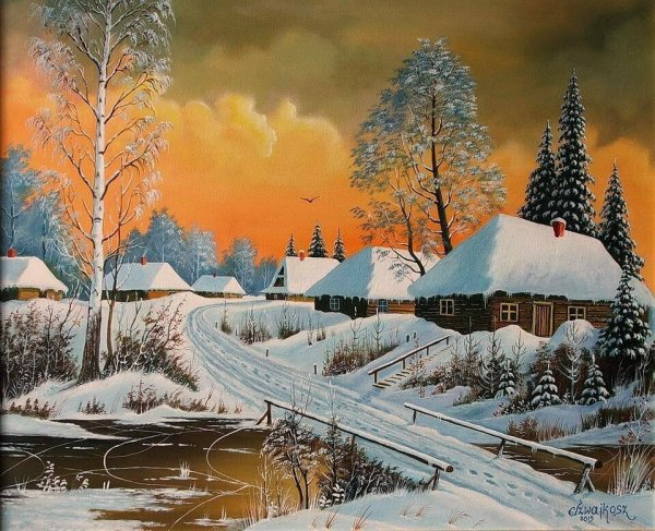 Художник Чеслав Швайкош картины зима