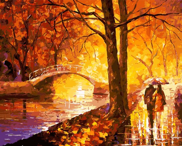 Художник Леонид Афремов осенний мостик