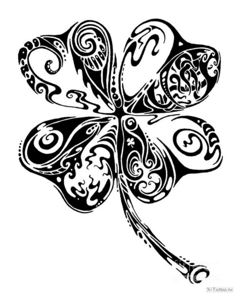 Тату Клевер четырехлистный черно белый