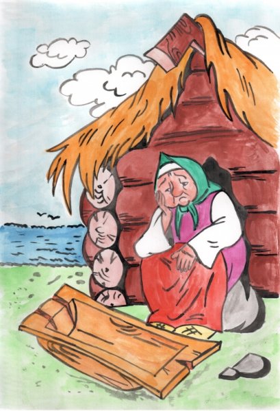 Нарисовать старуху у разбитого корыта