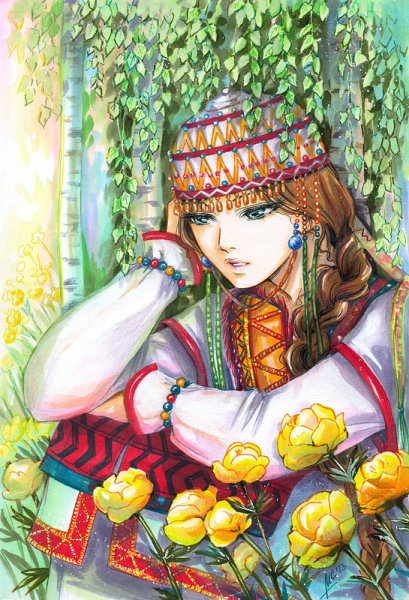 Купальница Ботанический рисунок