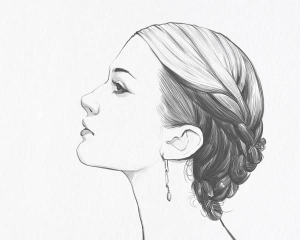 Лицо в профиль карандашом