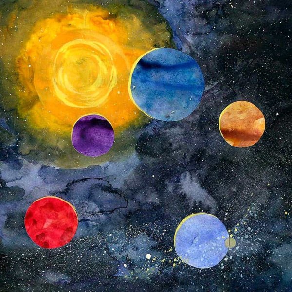 Космический пейзаж акварелью