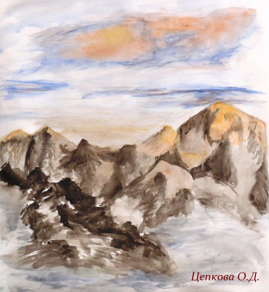 Акварель горы Кавказа Бештау