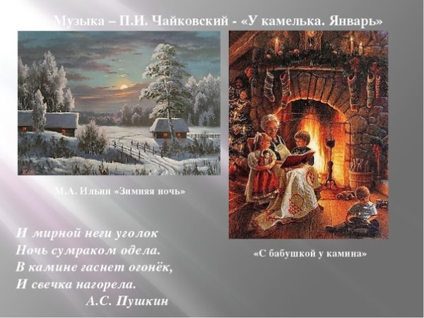 Иллюстрация к пьесе Чайковского январь у камелька