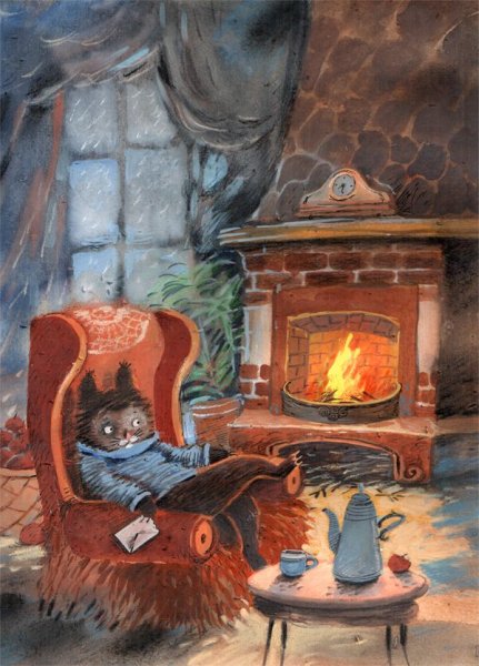 Чтение детям у камина