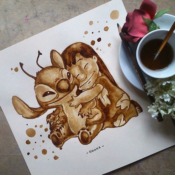 Рисование кофе на бумаге