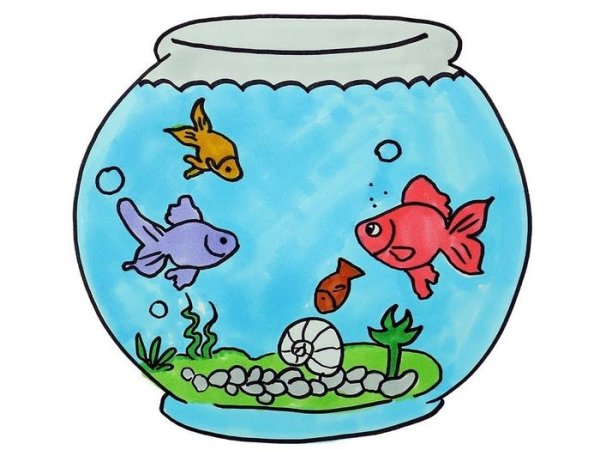 Рисование рыбки в аквариуме