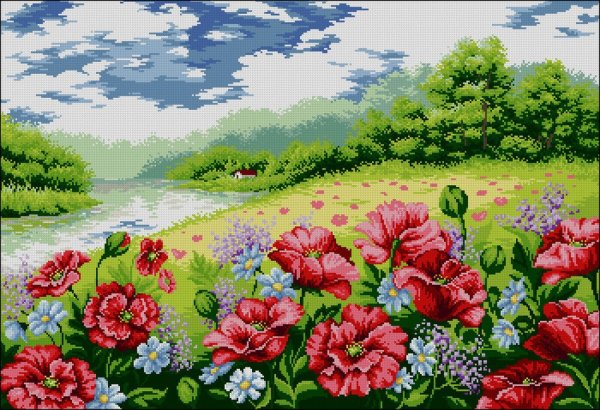 Алмазная живопись Маковое поле