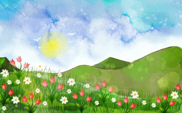 Поляна с цветами рисунок