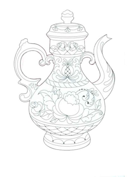 Гжельская посуда раскраска для детей