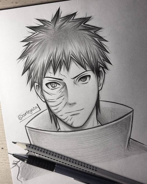 Нарисовать аниме Наруто Обито
