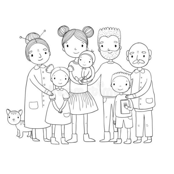 Раскраска семья с бабушкой и дедушкой